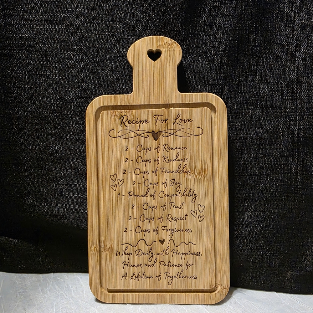 Recipe For Love Heart-Shaped Handle Bamboo Cutting Board